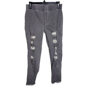 Plush Boutique Womens Pants Size Medium Gray Pull On Distressed Raw Hem Skinny